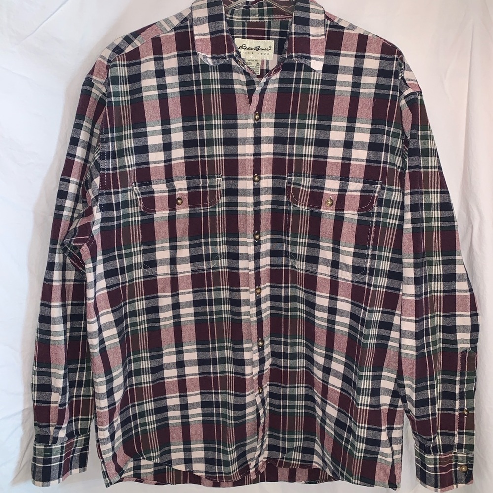 Eddie Bauer Red and Green Plaid Button Down Shirt